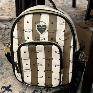 Betsey Johnson Heart Logo Backpack in White and Tan NWOT
